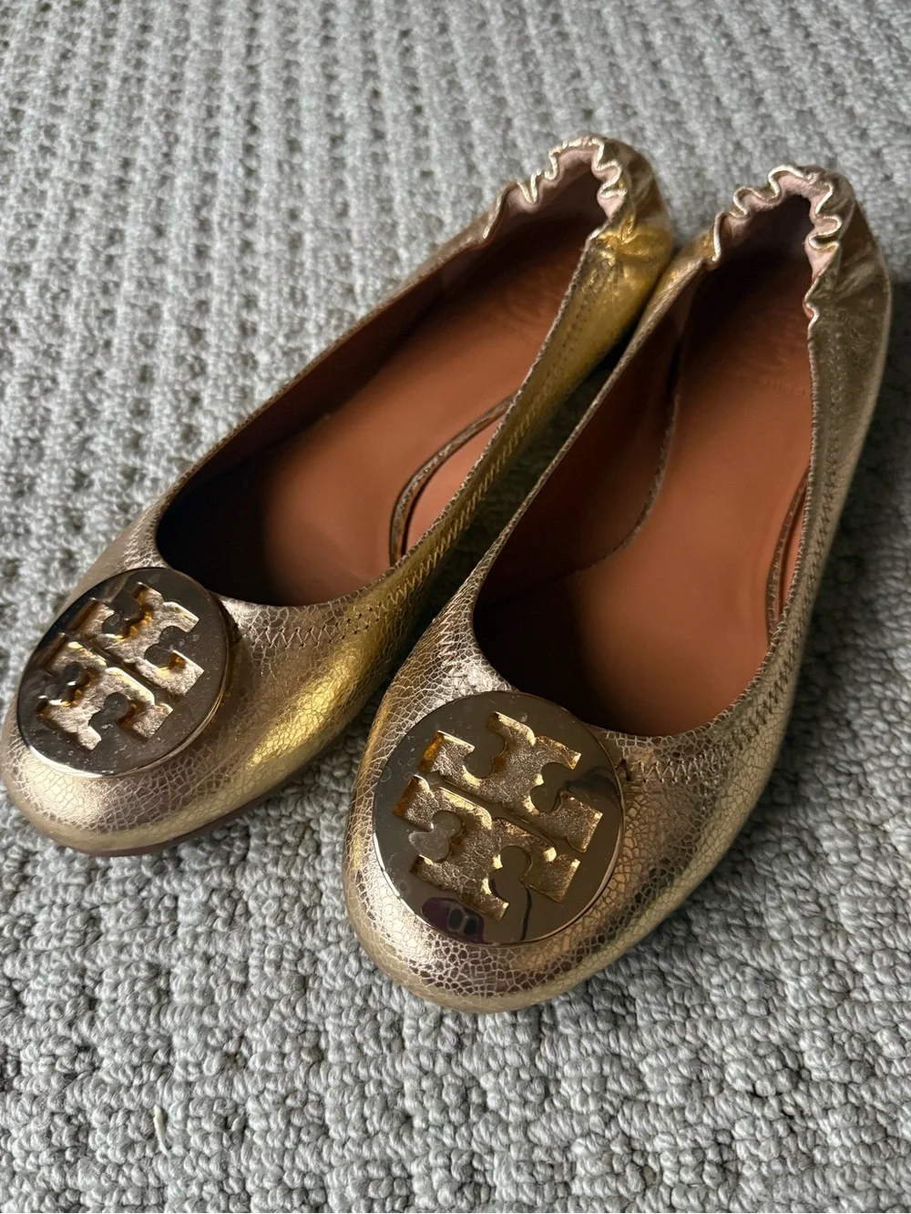 Tory Burch Gold Metallic Logo Ballet Flats - 9M